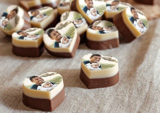 Chocolade bonbons met foto in hartvorm