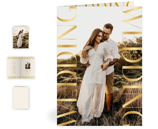 Foto trouwkaart met gouden foliedruk